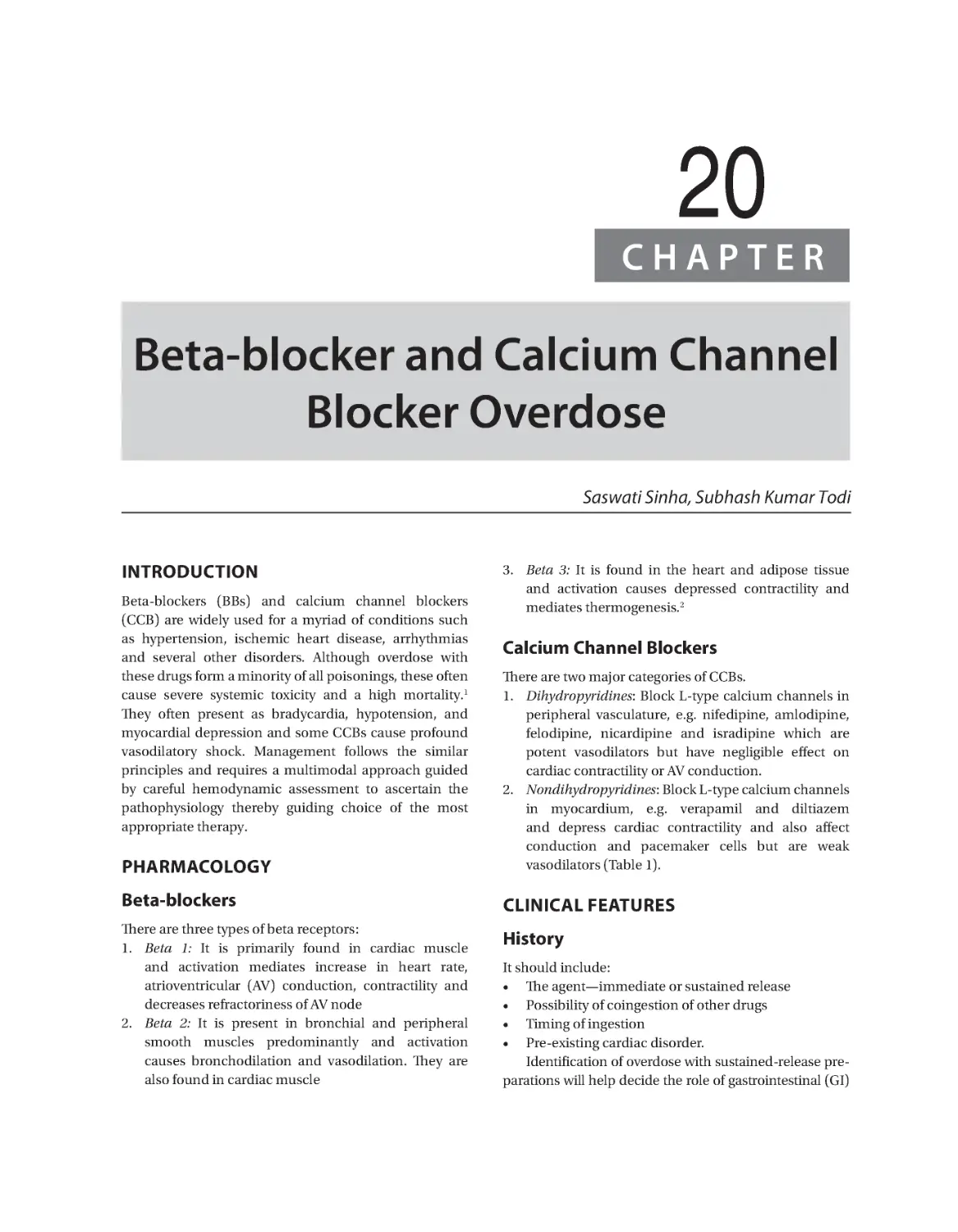Chapter 20: Beta-blocker and Calcium Channel Blocker Overdose