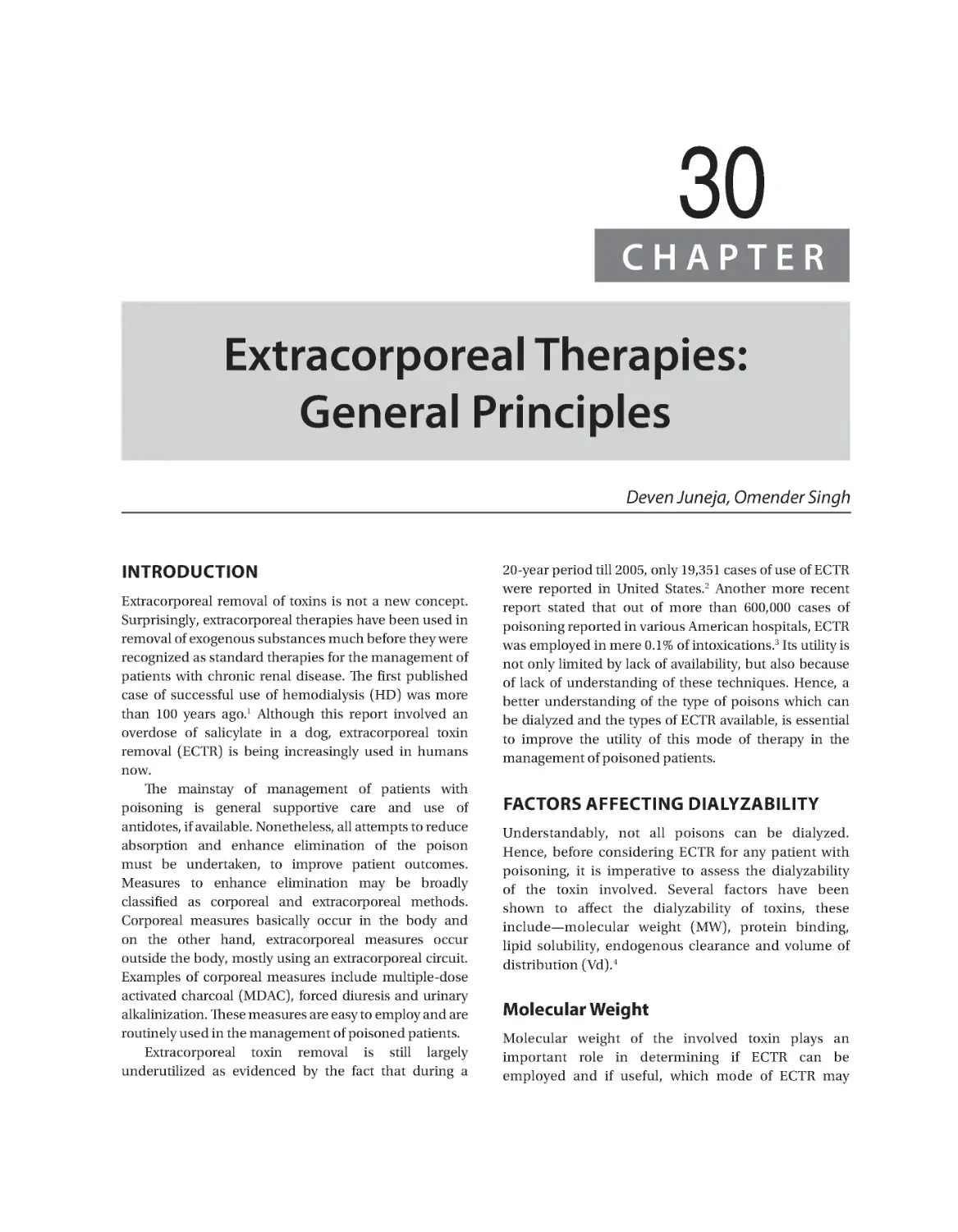 Chapter 30: Extracorporeal Therapies: General Principles