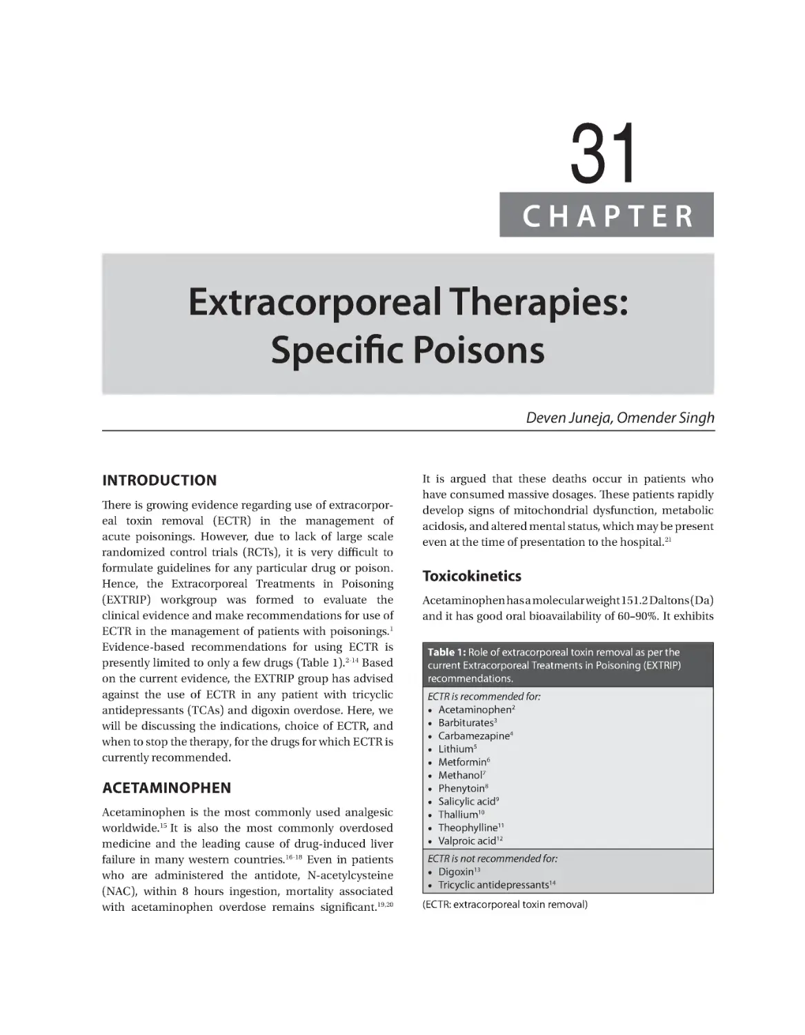 Chapter 31: Extracorporeal Therapies: Specific Poisons