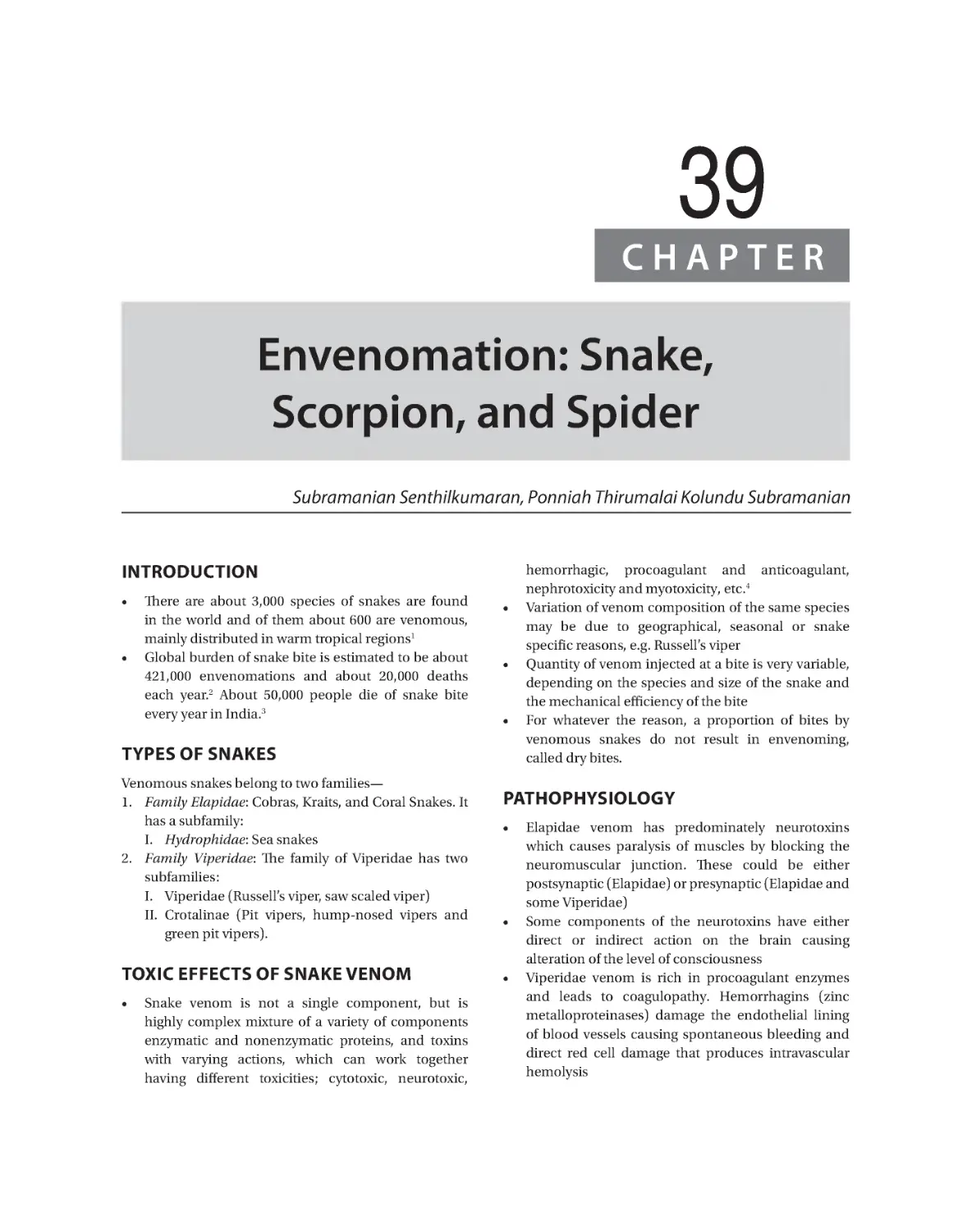 Chapter 39: Envenomation: Snake,Scorpion, and Spider
