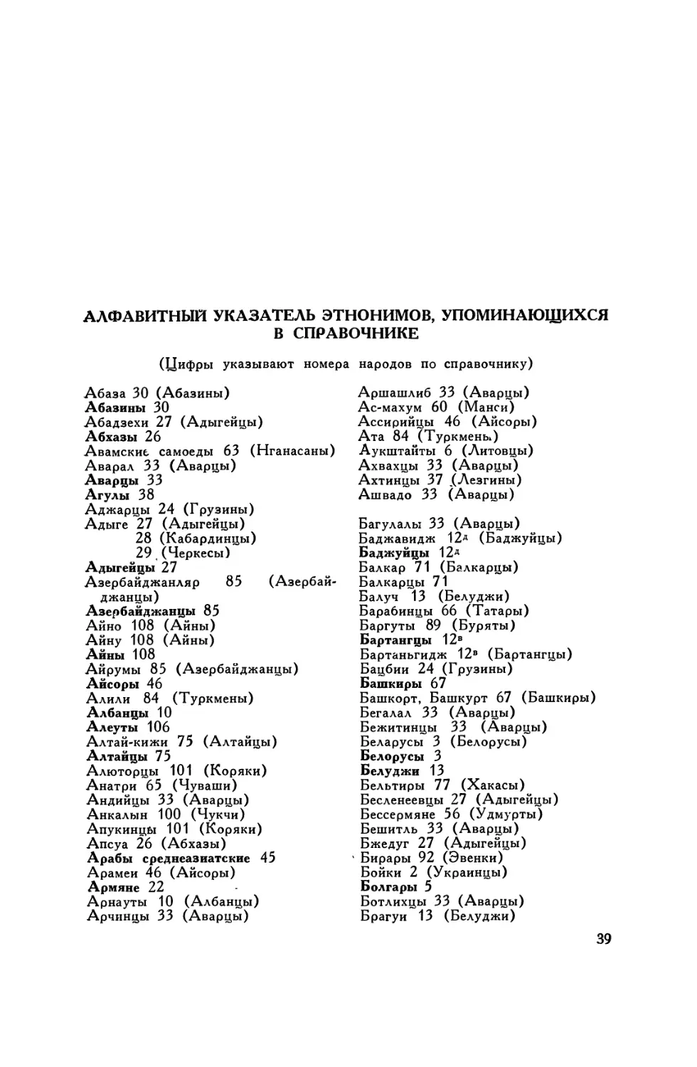 Алфавитный указатель этнонимов, упоминающихся в справочнике