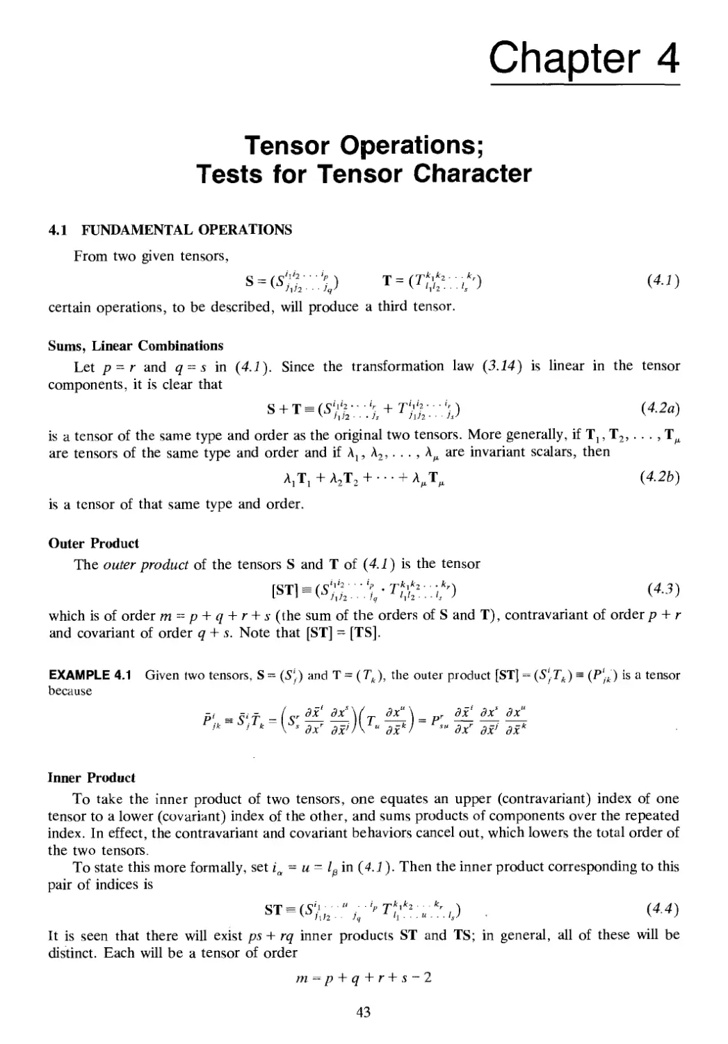 Chapter 4 TENSOR OPERATIONS: TESTS FOR TENSOR CHARACTER