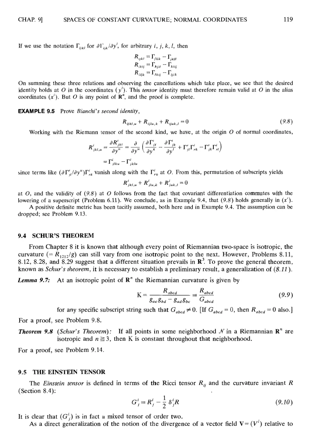 9.4 Schur's Theorem
9.5 The Einstein Tensor
