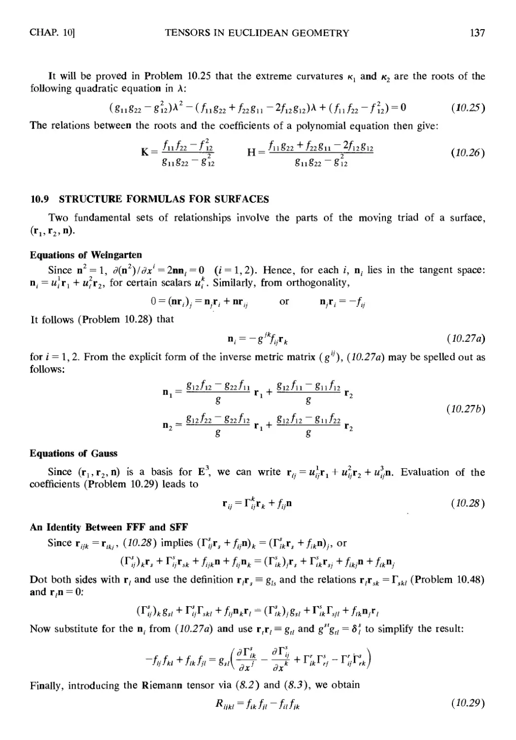 10.9 Structure Formulas for Surfaces