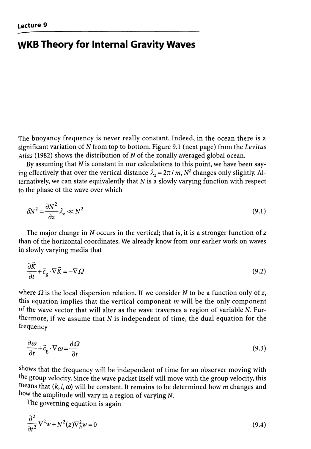 Lecture 9 WKB Theory for Internal Gravity Waves