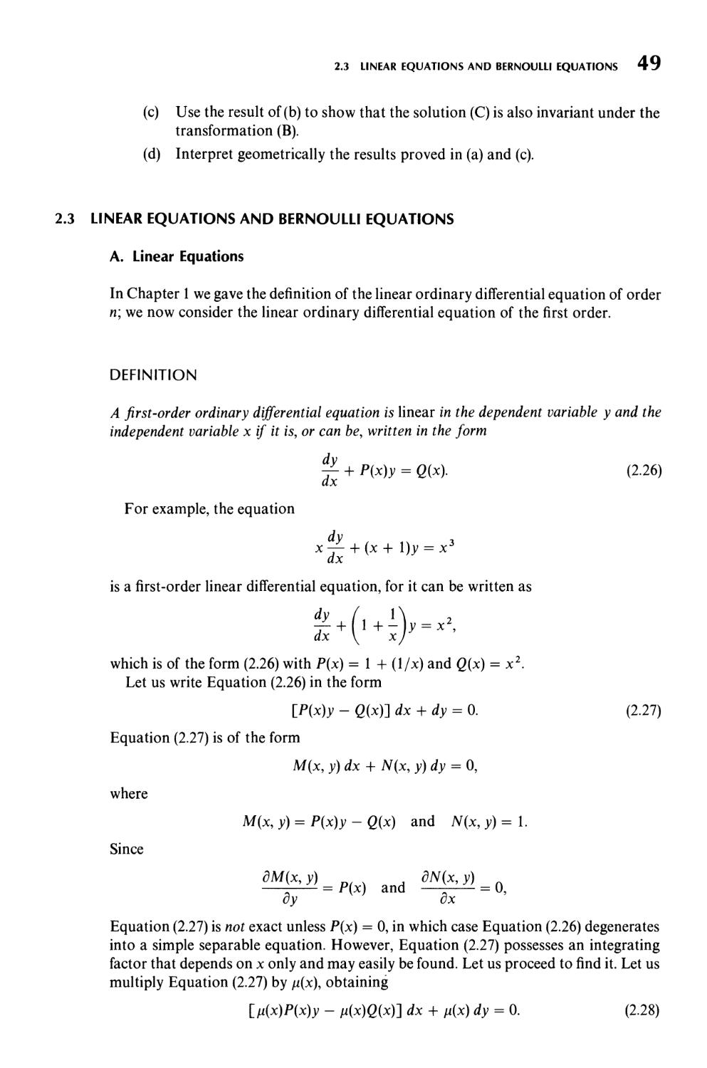 2.3  Linear Equations and Bernoulli Equations