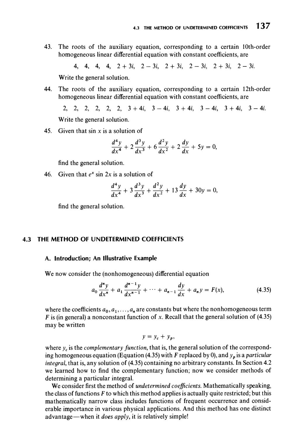 4.3  The Method of Undetermined Coefficients