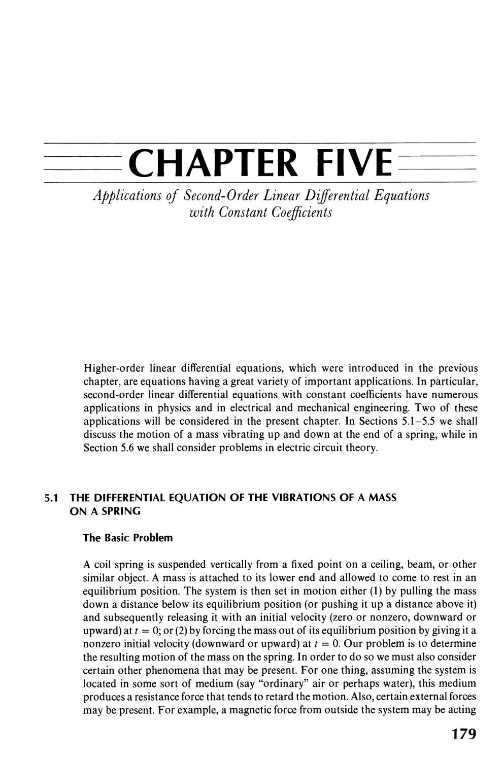 5  Applications of Second-Order Linear Differential Equations 
with Constant Coefficients