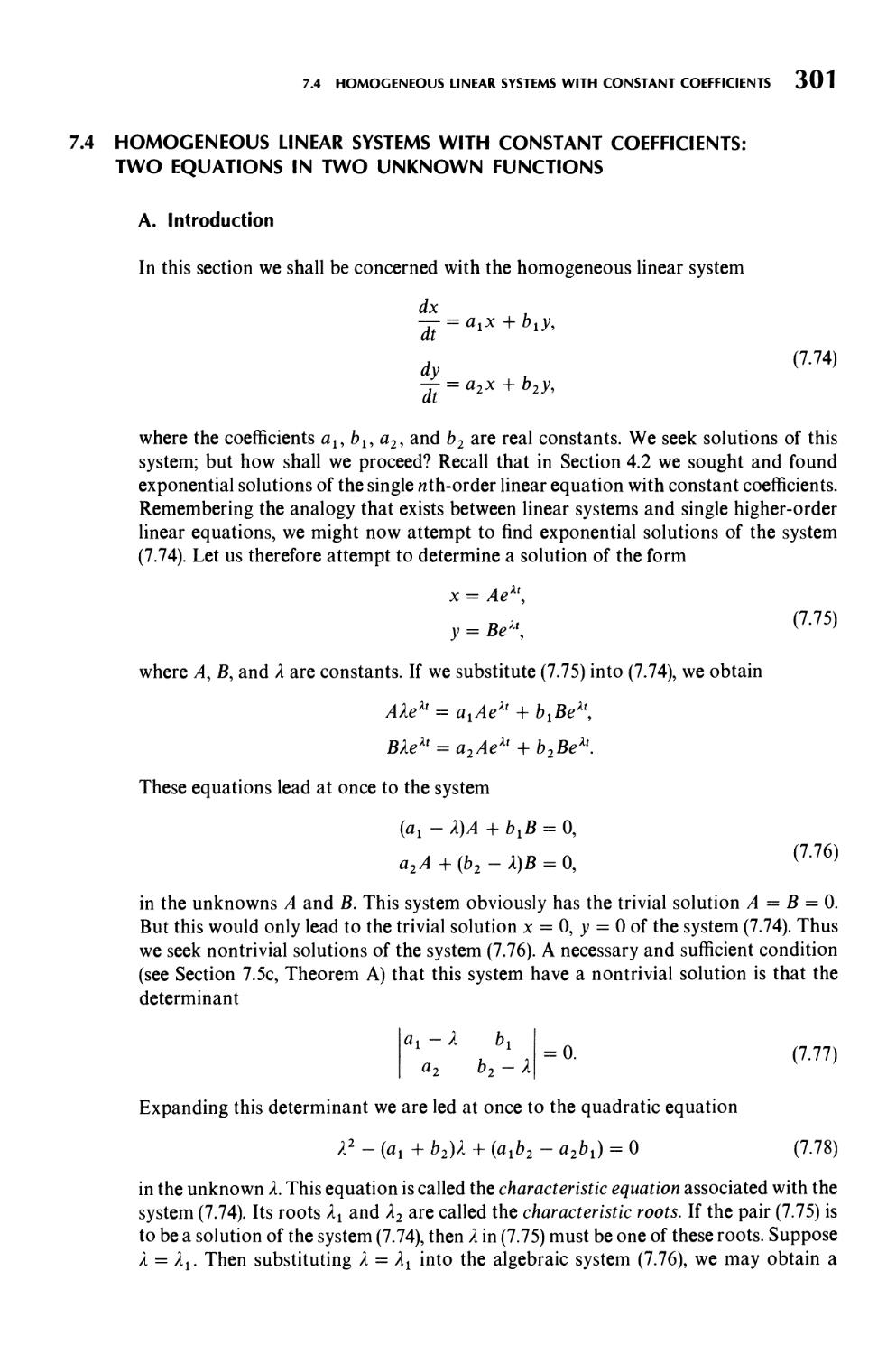7.4  Homogeneous Linear Systems with Constant Coefficients