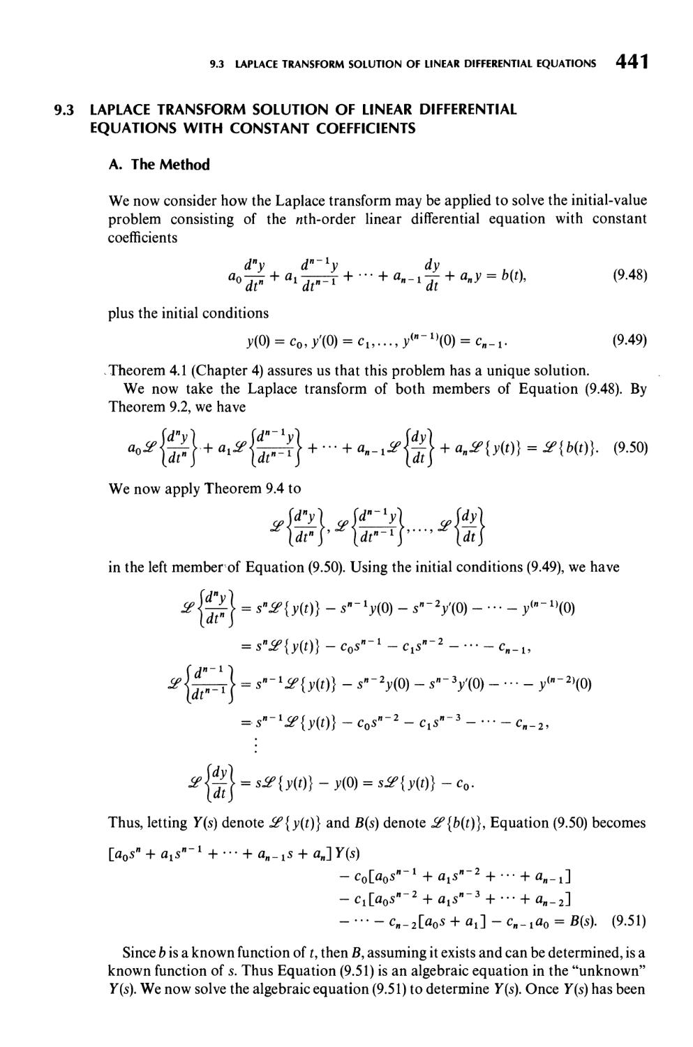 9.3  Laplace Transform Solution of Linear Differential Equations with Constant Coefficients