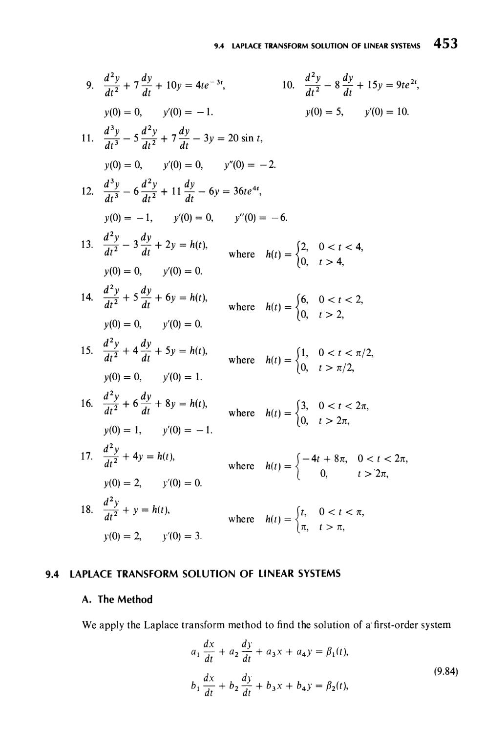 9.4  Laplace Transform Solution of Linear Systems