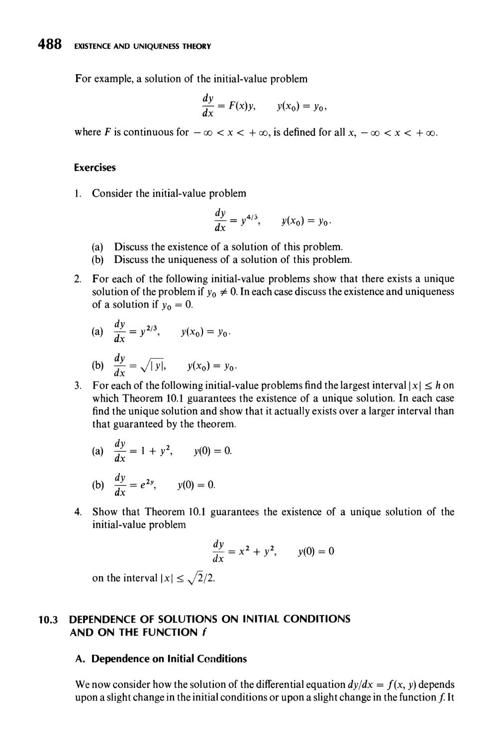 10.3  Dependence of Solutions on Initial Conditions and on the Function