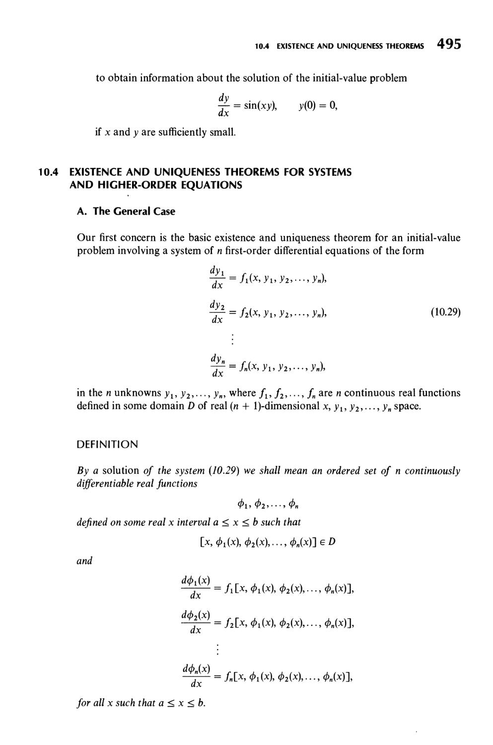 10.4  Existence and Uniqueness Theorems for Systems and Higher-Order Equations
