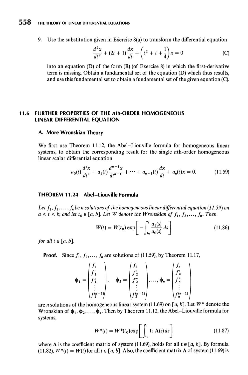 11.6  Further Properties of the nth-Order Homogeneous Linear Differential Equation