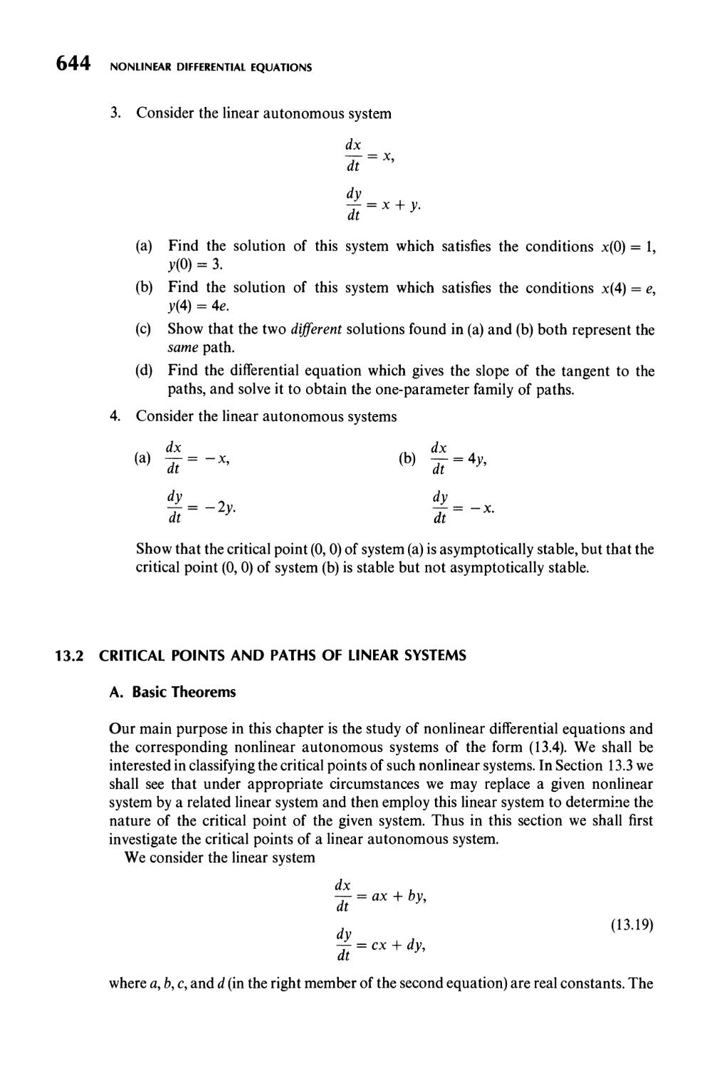 13.2  Critical Points and Paths of Linear Systems