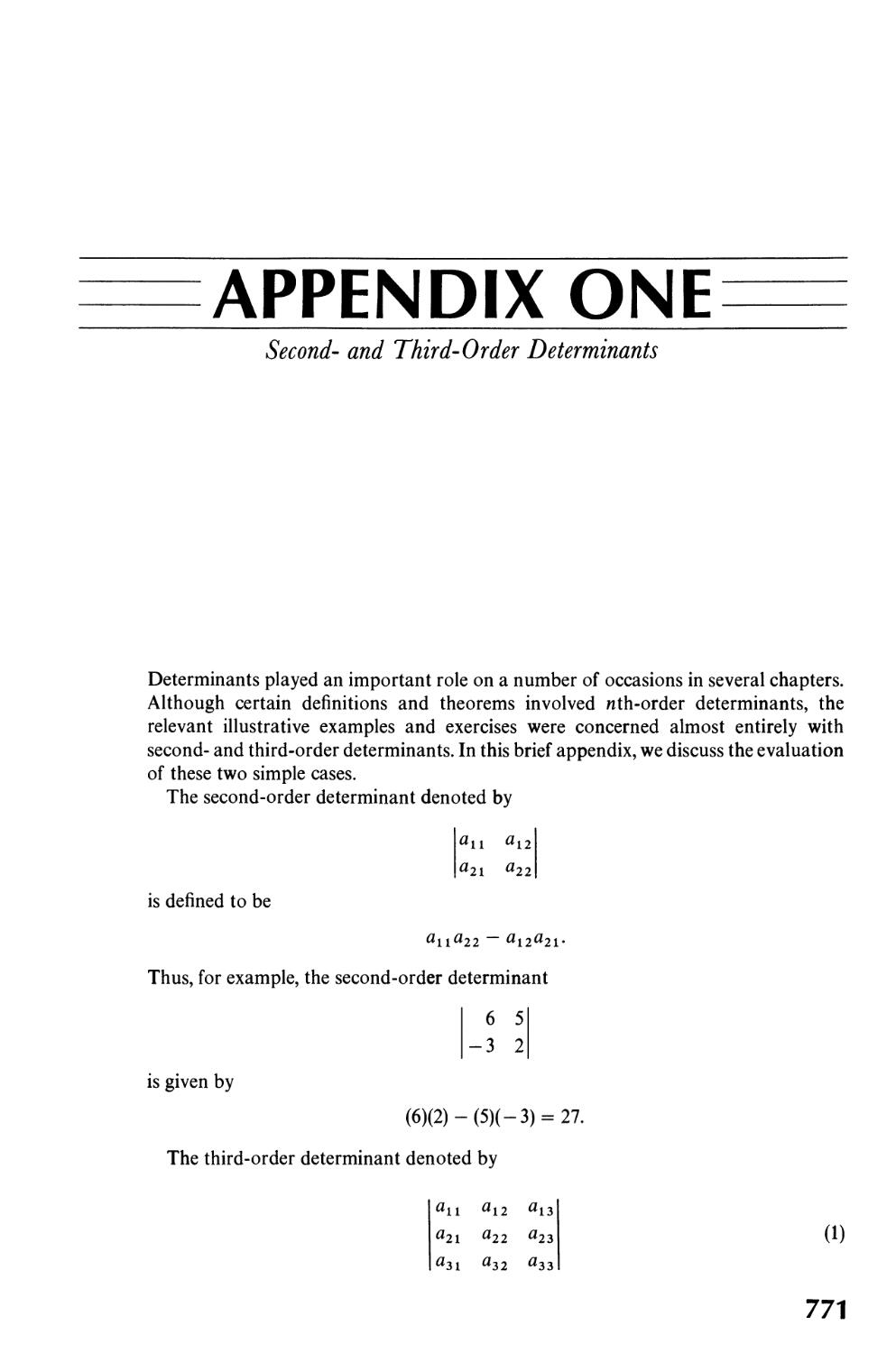 Appendix One -  2nd and 3rd Order Determinants