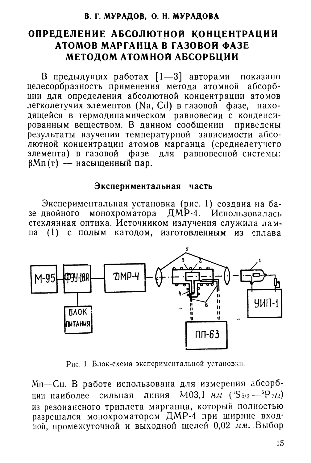 В. Г. Мурадов, О. Н. Мурадова. Определение абсолютной концентрации атомов марганца в газовой фазе методом атомной абсорбции