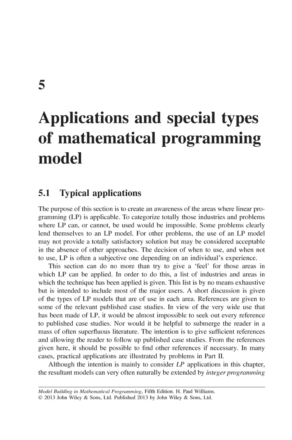 Chapter 5 Applications and special types of mathematical programming model