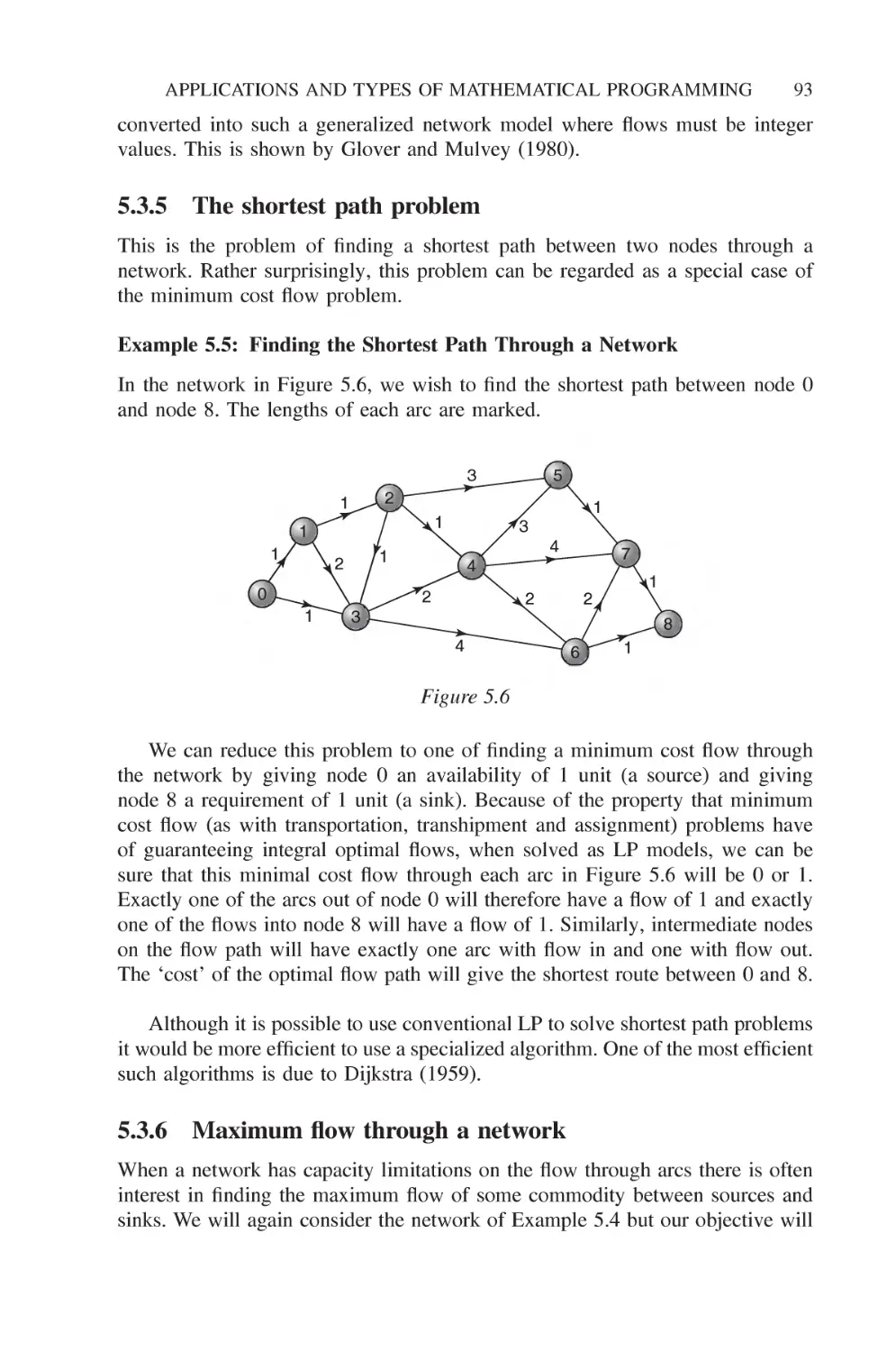 5.3.5 The shortest path problem
5.3.6 Maximum flow through a network