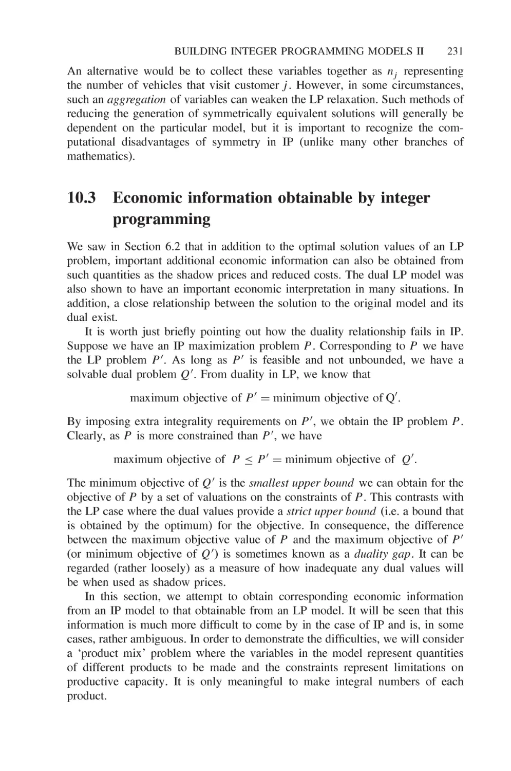 10.3 Economic information obtainable by integer programming