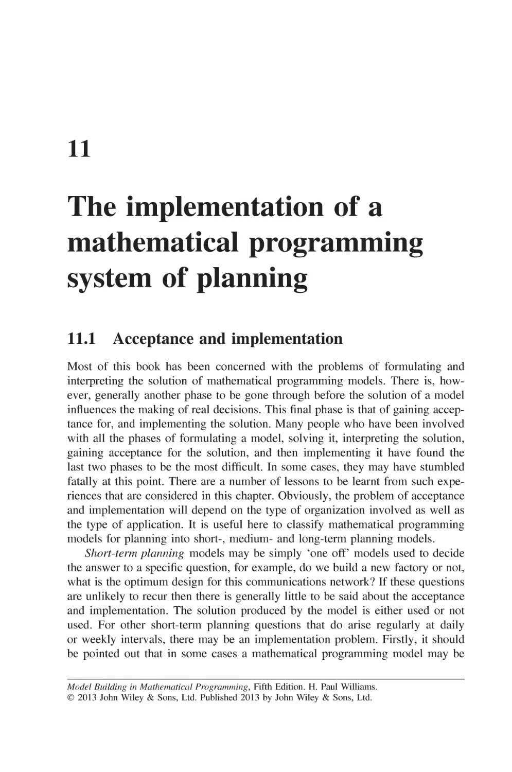 Chapter 11 The implementation of a mathematical programming system of planning