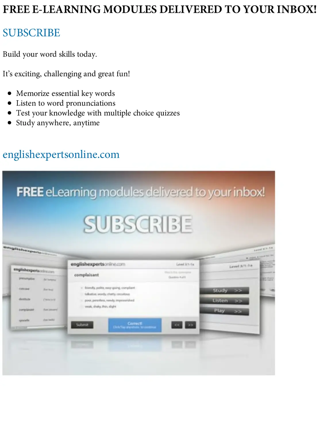 FREE E-LEARNING MODULES DELIVERED TO YOUR INBOX!