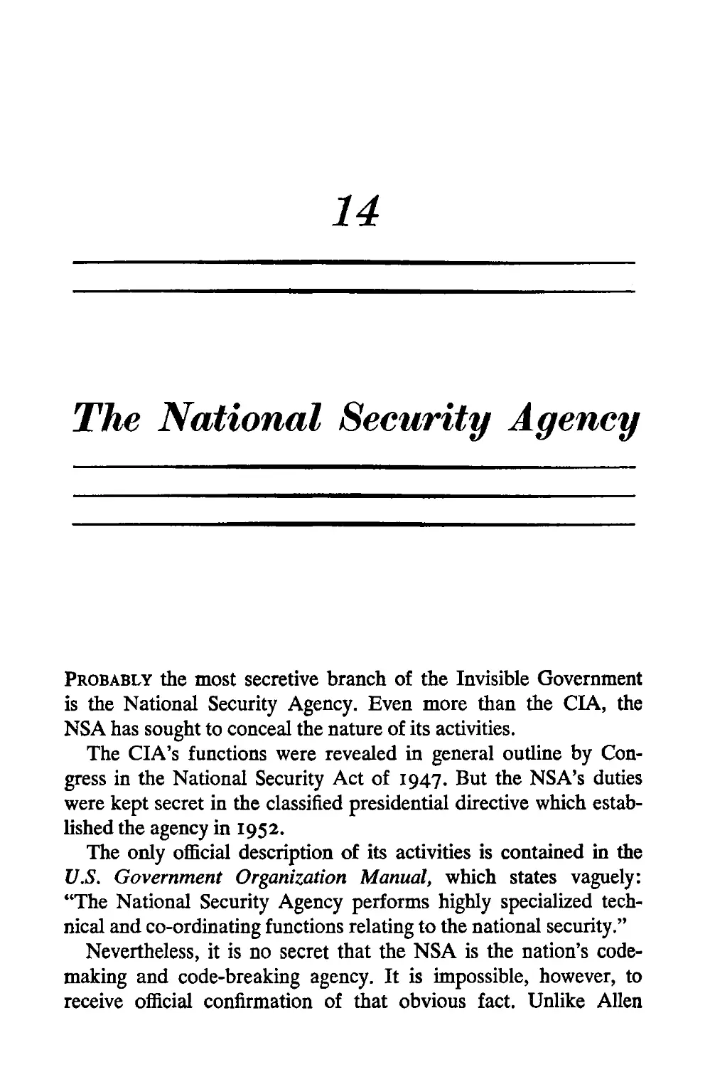 14. The National Security Agency