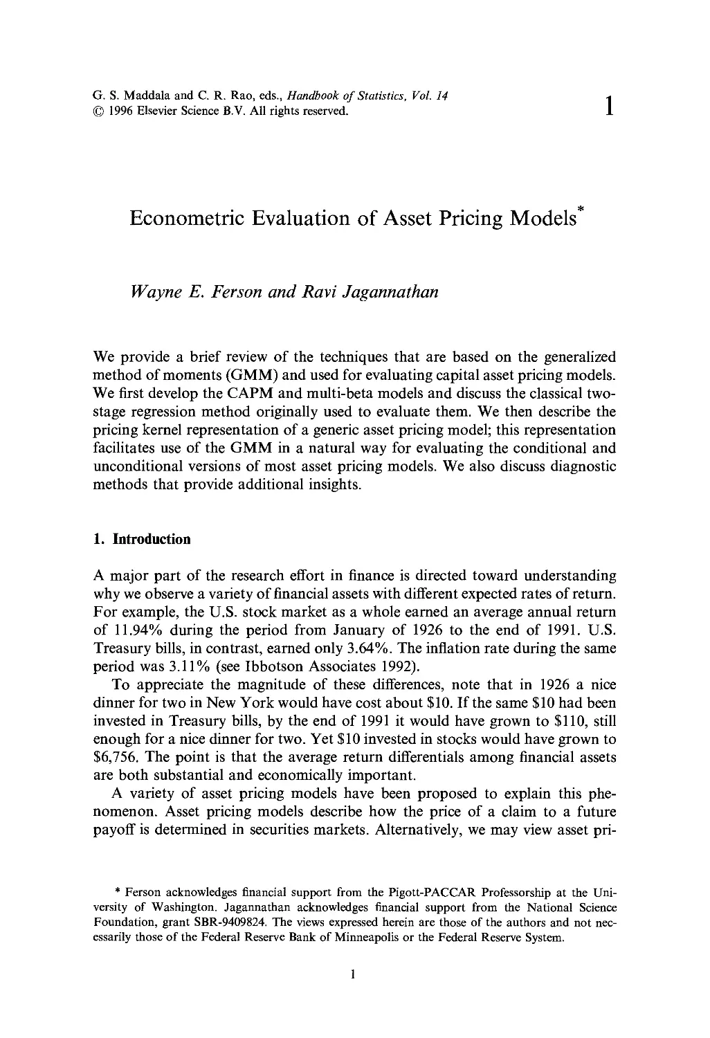 1. Econometric Evaluation of Asset Pricing Models
