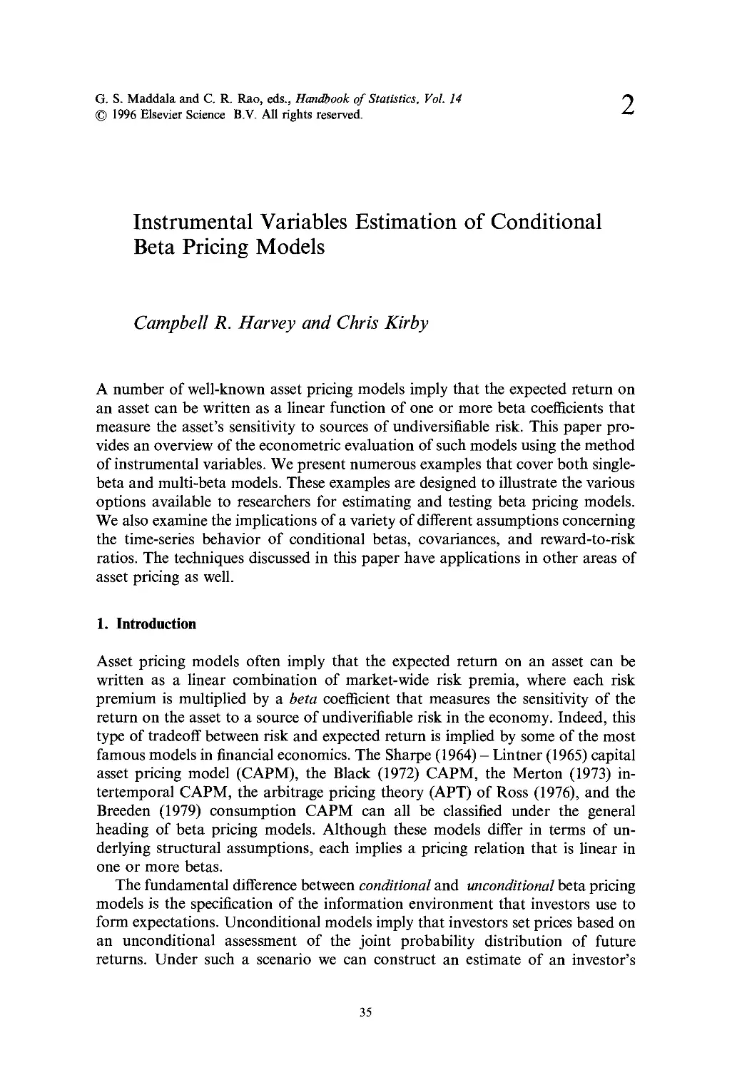 2. Instrumental Variables Estimation of Conditional Beta Pricing Models