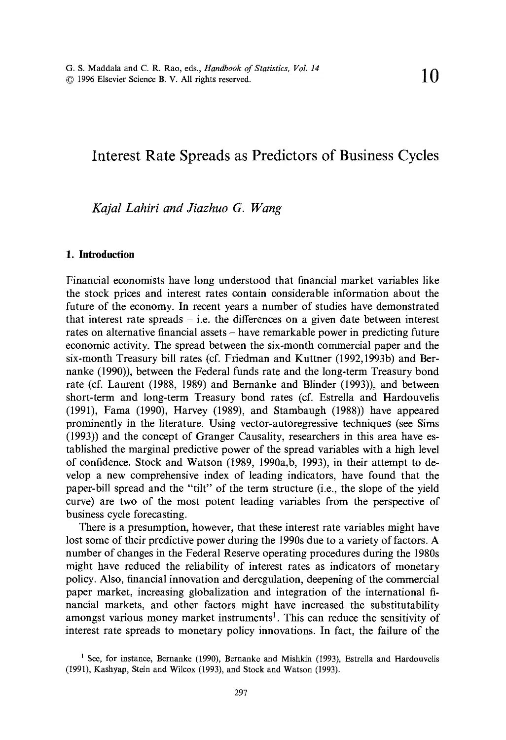 10. Interest Rate Spreads as Predictors of Business Cycles