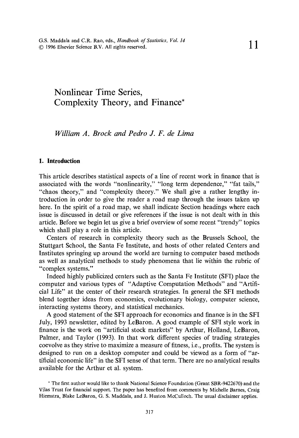 11. Nonlinear Time Series, Complexity Theory, and Finance
