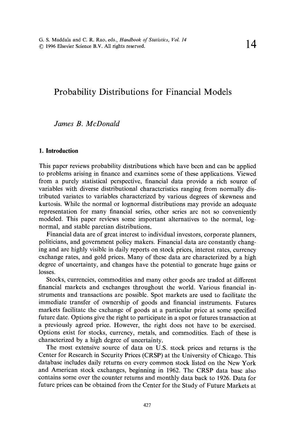 14. Probability Distributions for Financial Models
