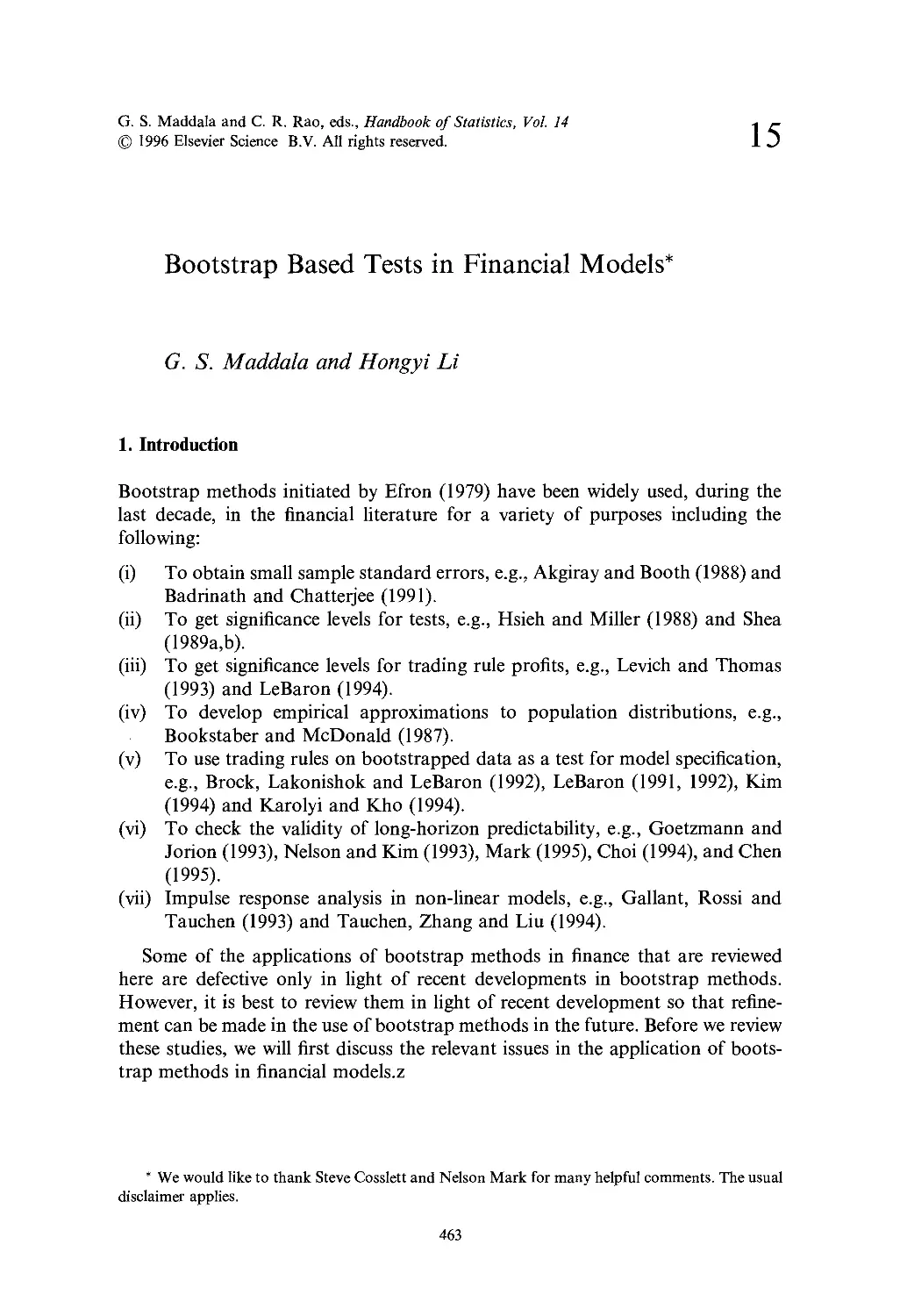 15. Bootstrap Based Tests in Financial Models