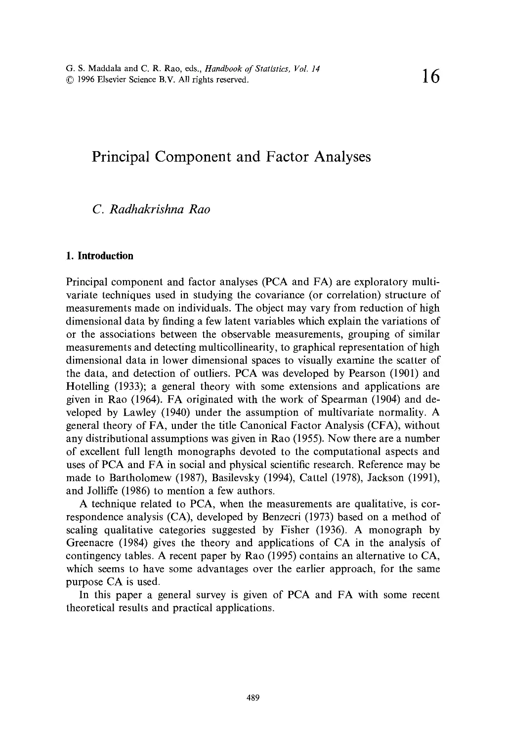 16. Principal Component and Factor Analyses