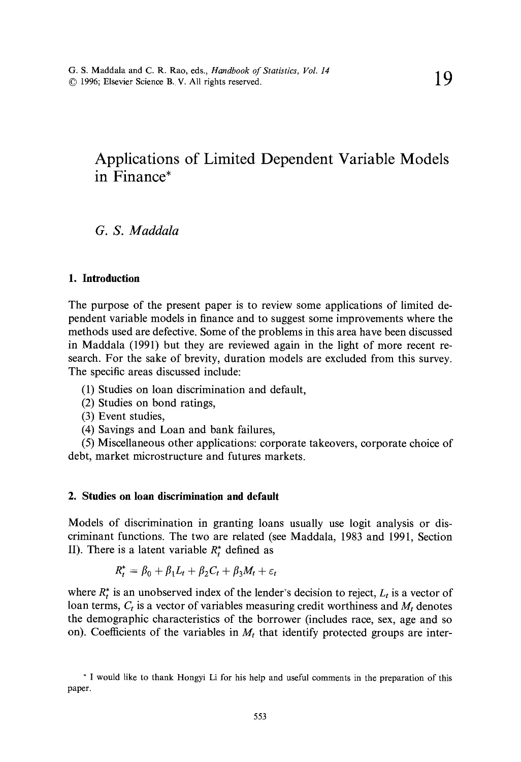 19. Applications of Limited Dependent Variable Models in Finance
