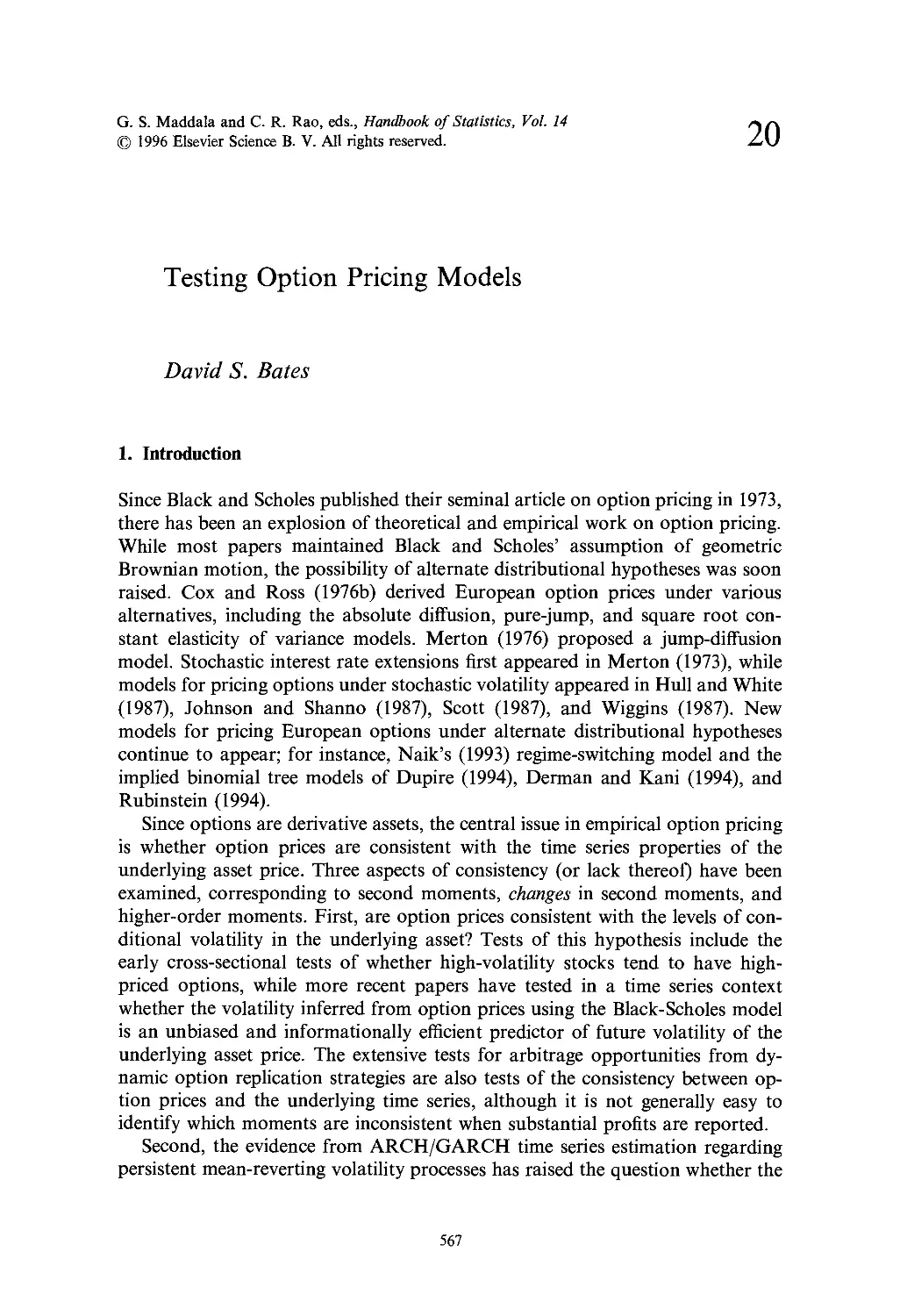 20. Testing Option Pricing Models