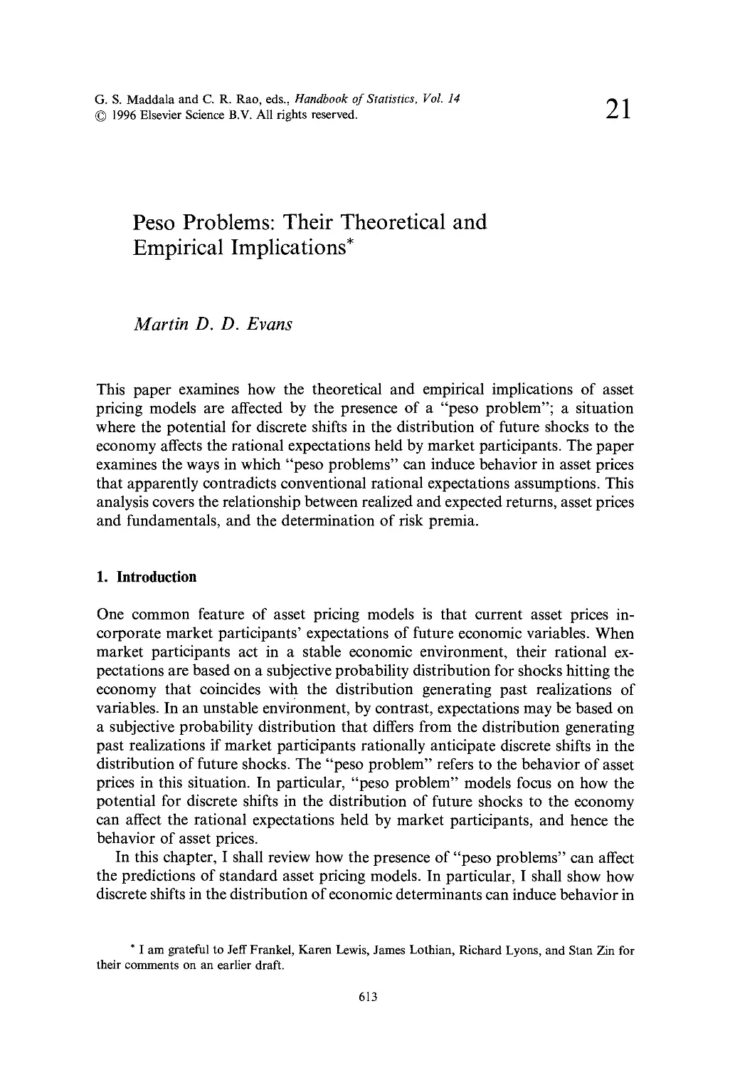 21. Peso Problems: Their Theoretical and Empirical Implications