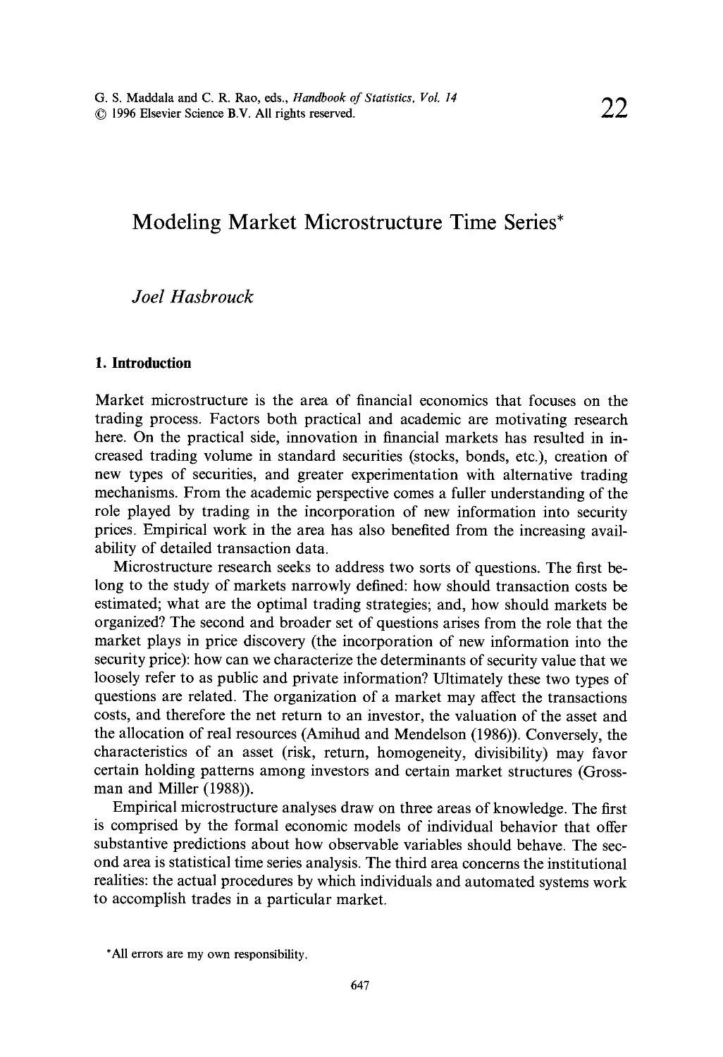 22. Modeling Market Microstructure Time Series