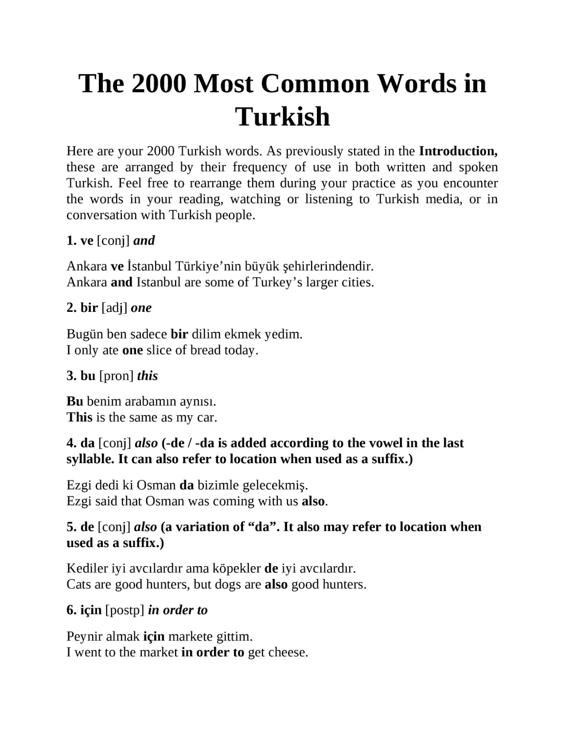﻿The 2000 Most Common Words in Turkis