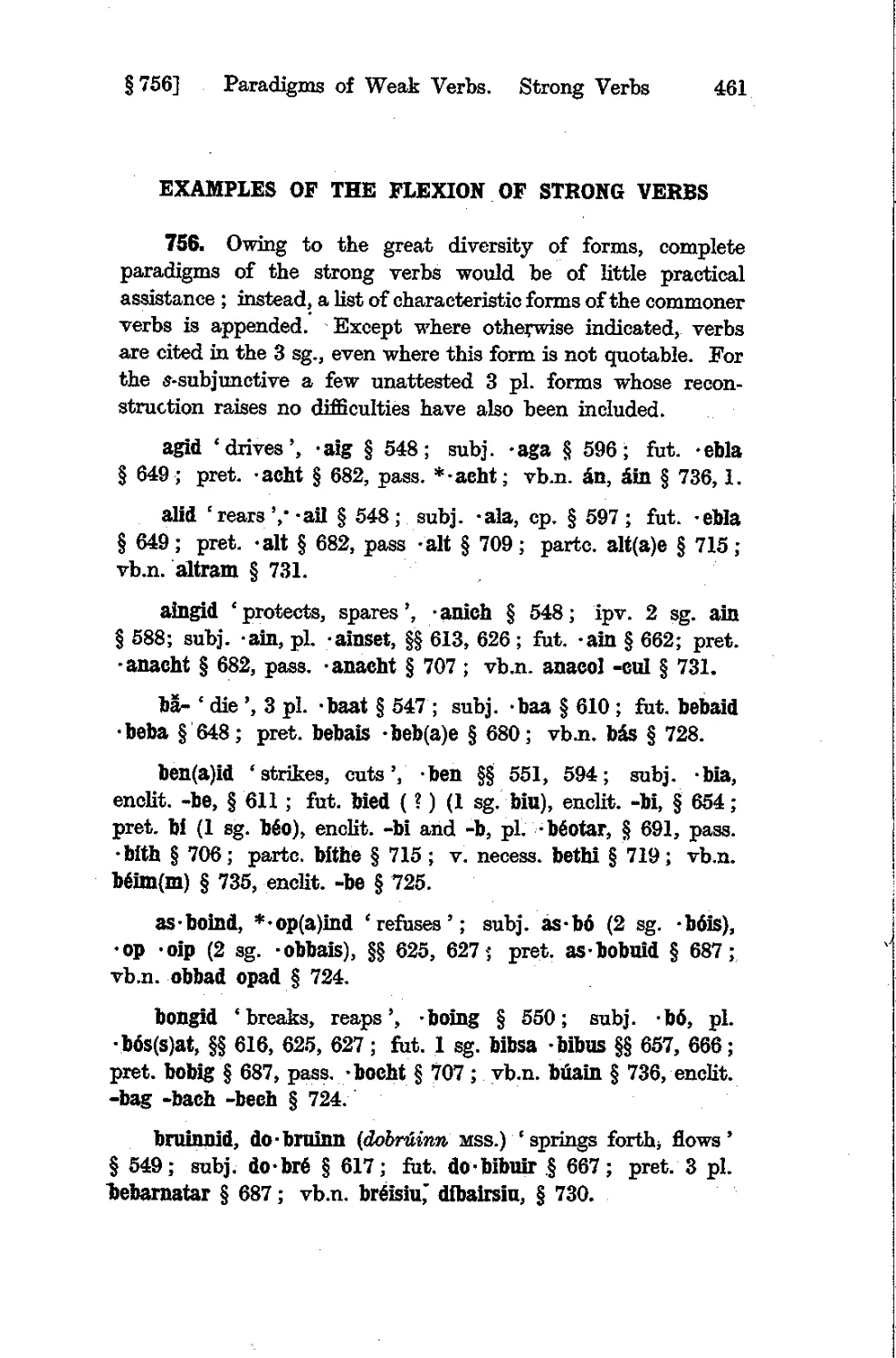 Examples of the flexion of strong verbs