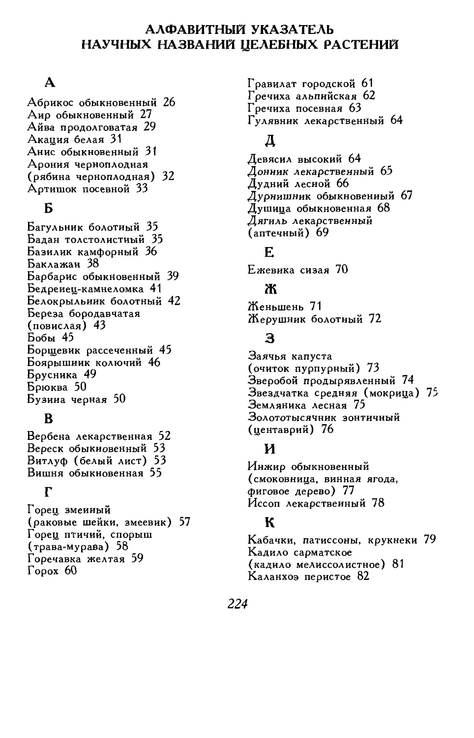 Алфавитный указатель научных названий целебных растений
Б
В
Г
Д
Е
Ж
3
И
К