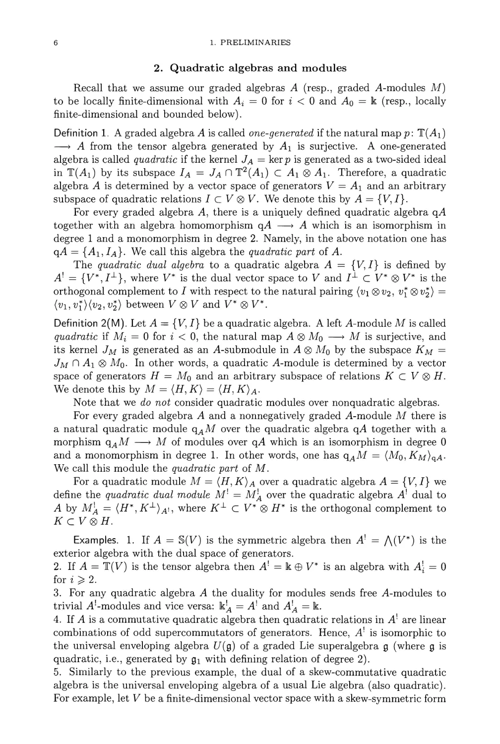 2. Quadratic algebras and modules