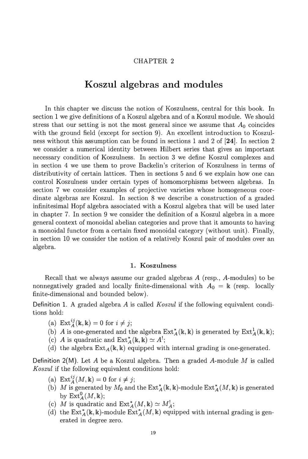 Chapter 2. Koszul algebras and modules