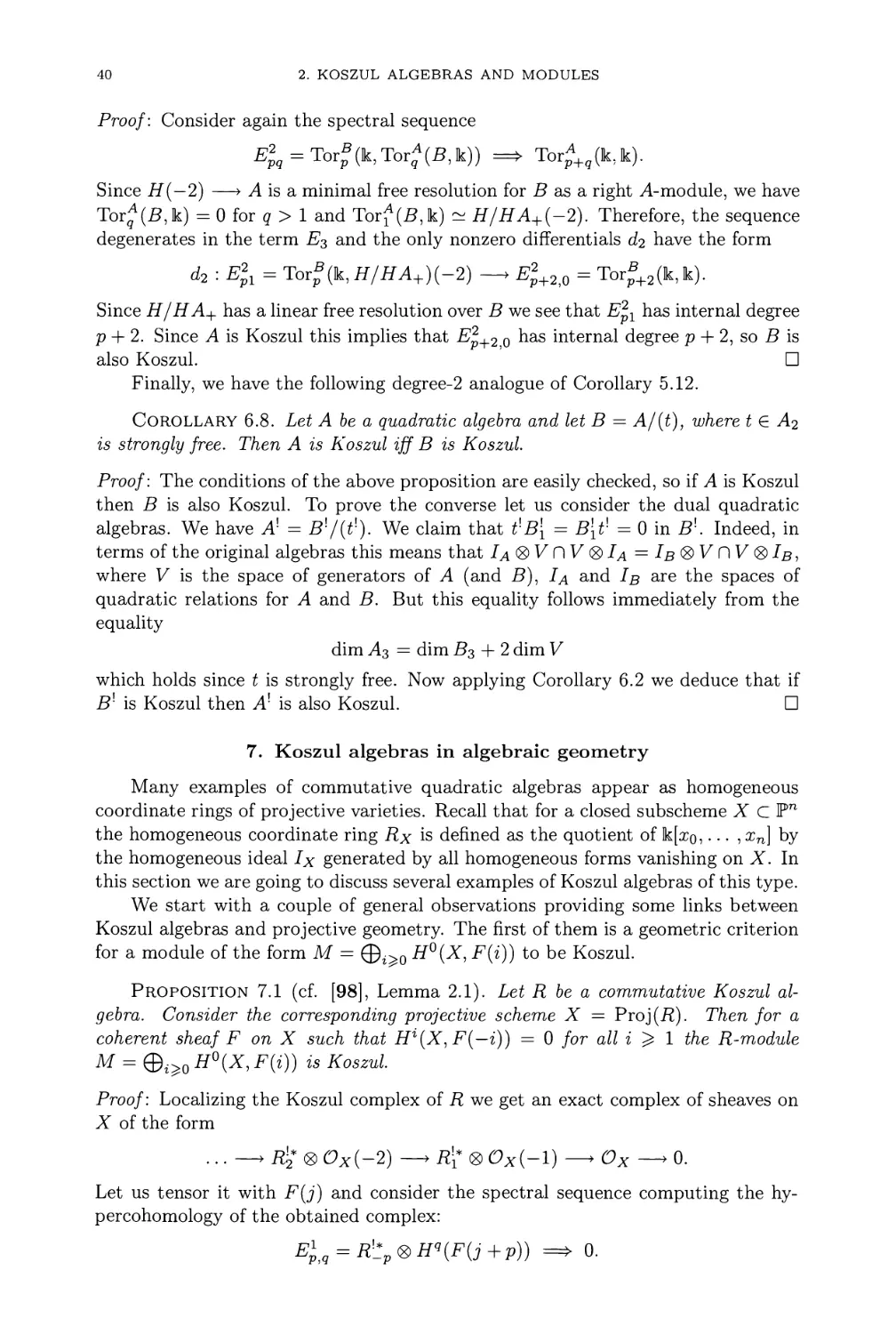 7. Koszul algebras in algebraic geometry