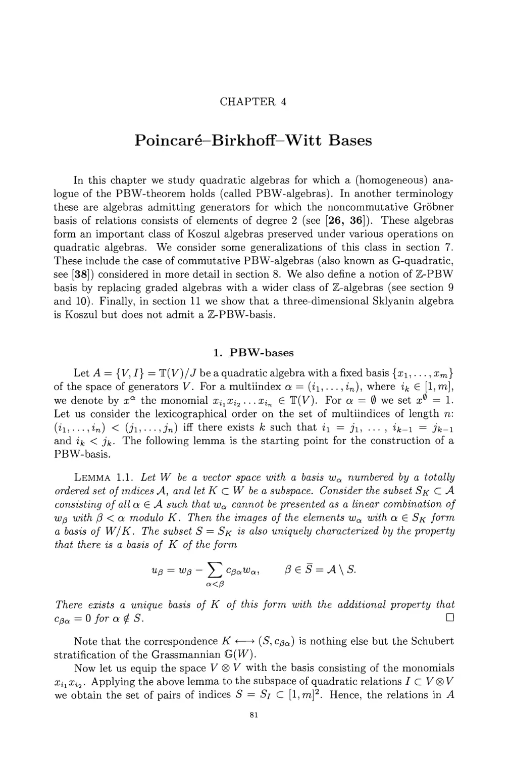 Chapter 4. Poincare-Birkhoff-Witt Bases