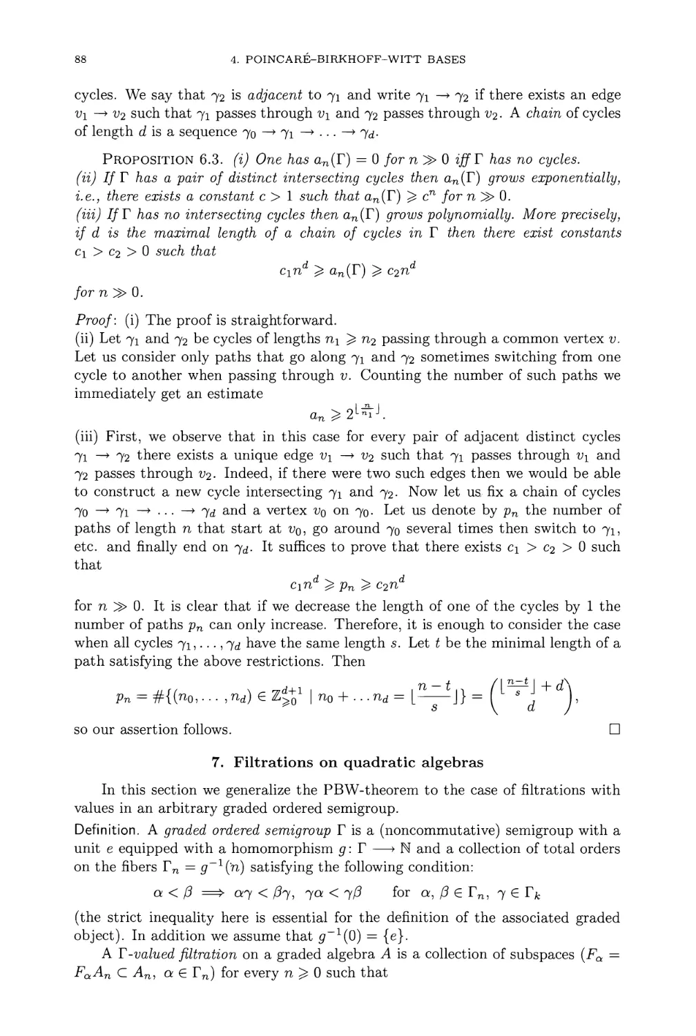 7. Filtrations on quadratic algebras