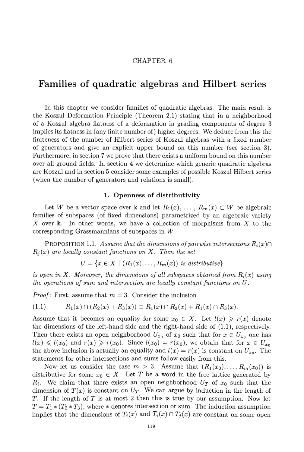 Chapter 6. Families of quadratic algebras and Hilbert series