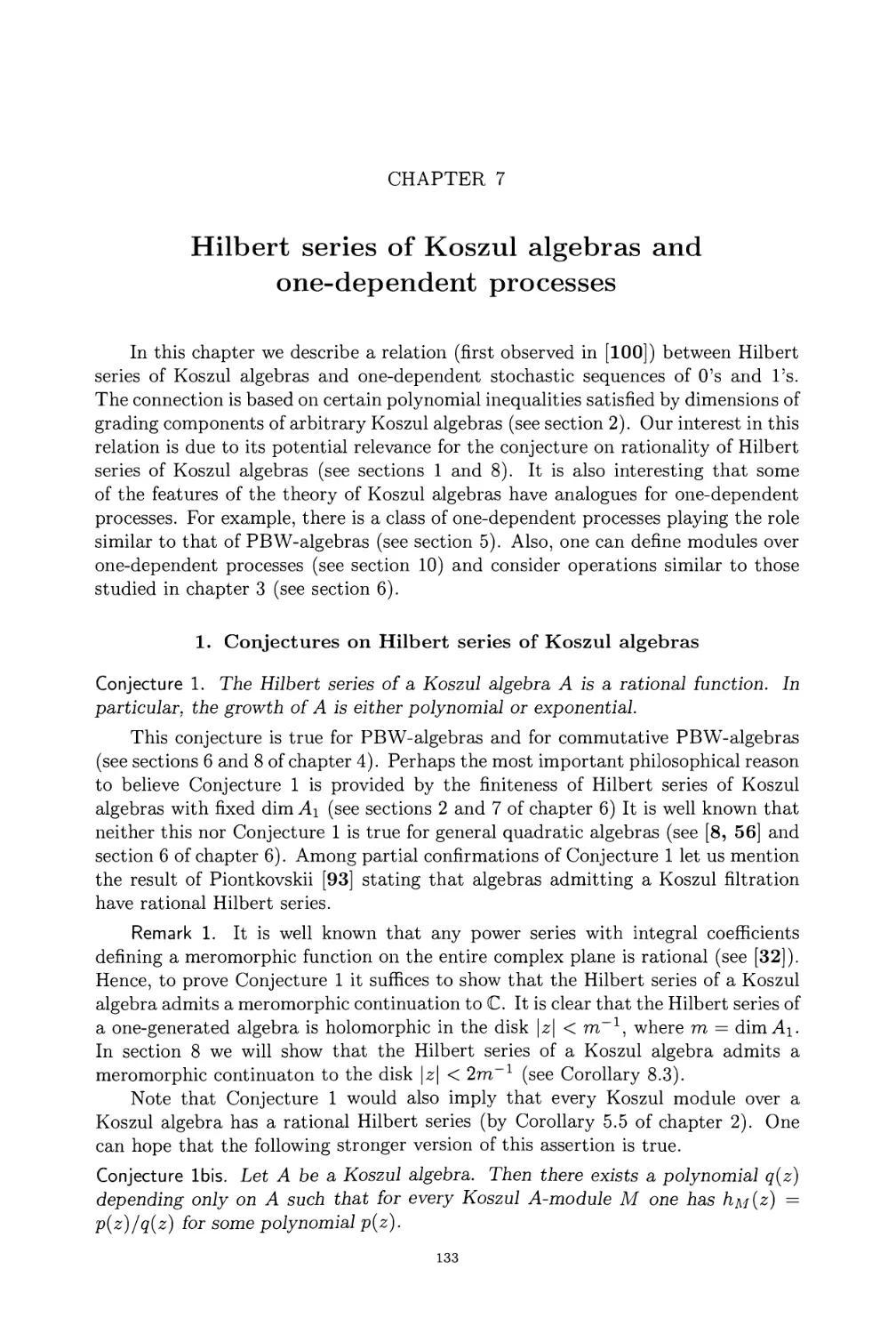 Chapter 7. Hilbert series of Koszul algebras and one-dependent processes