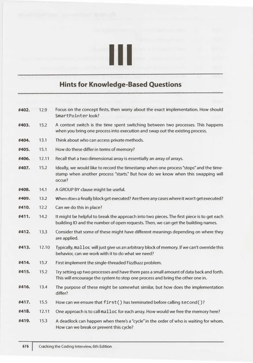 III. Hints for Knowledge-Based Questions