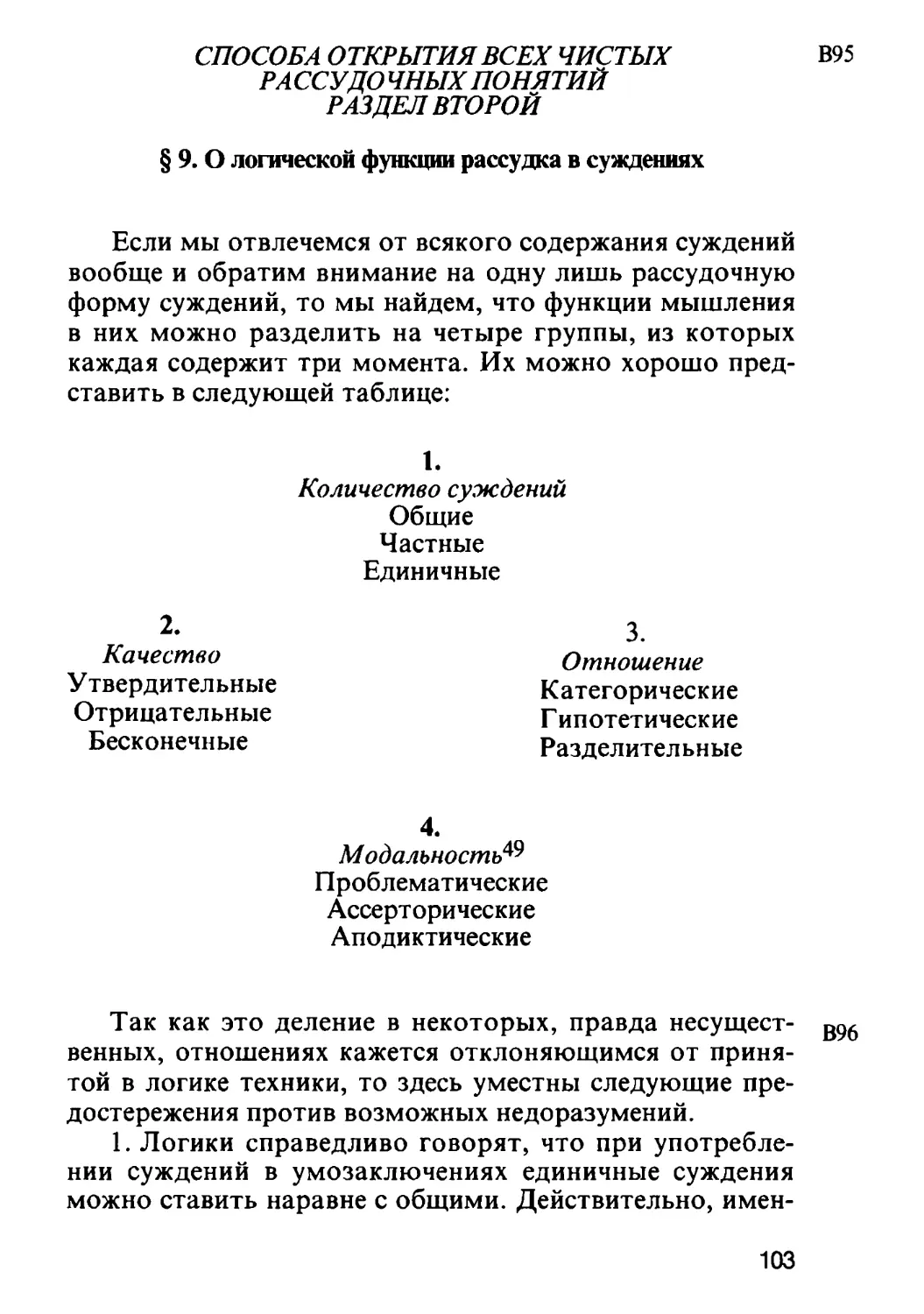 Раздел второй. О логической функции рассудка в суждениях § 9